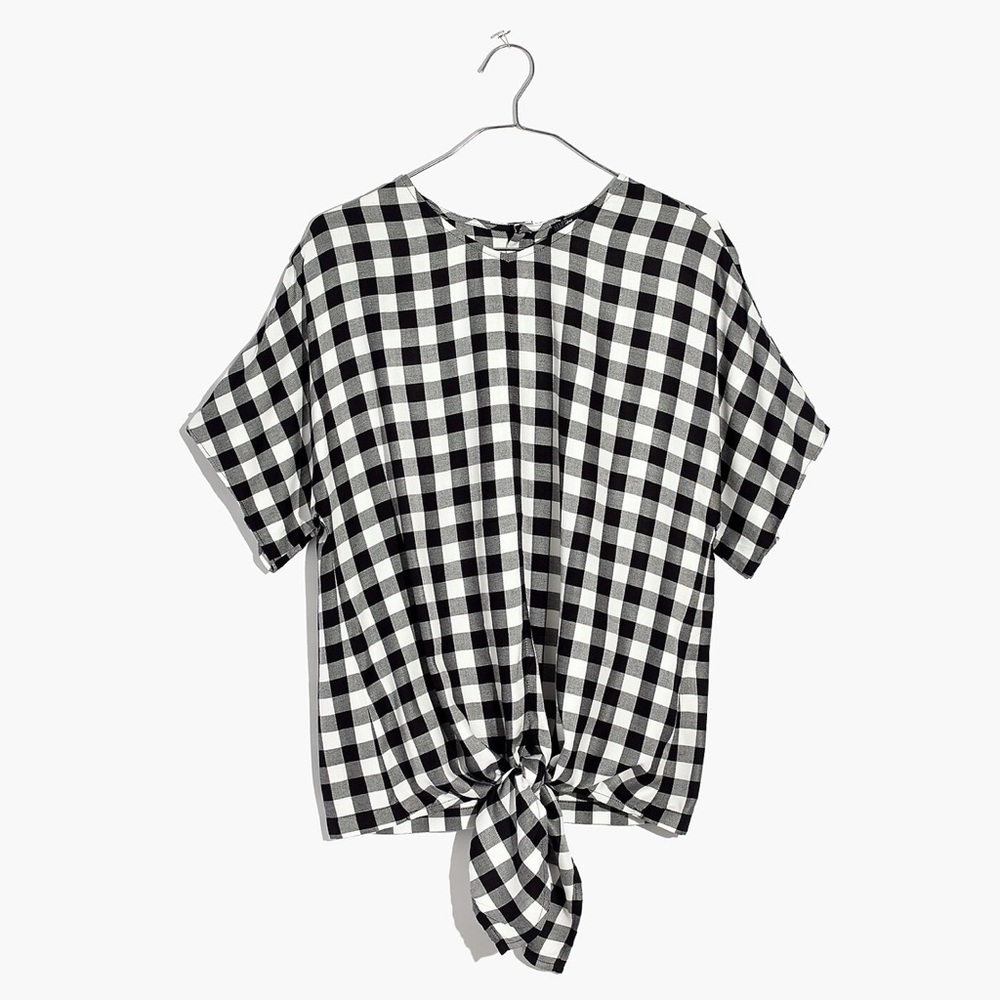Madewell Plaid Tie Front Top